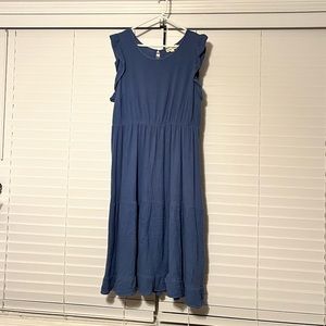 Blue dress with ruffle cap sleeves
